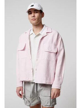 Standard Cloth Textured Shaket Size XS Pink 100% Cotton Button Down Dual Pockets